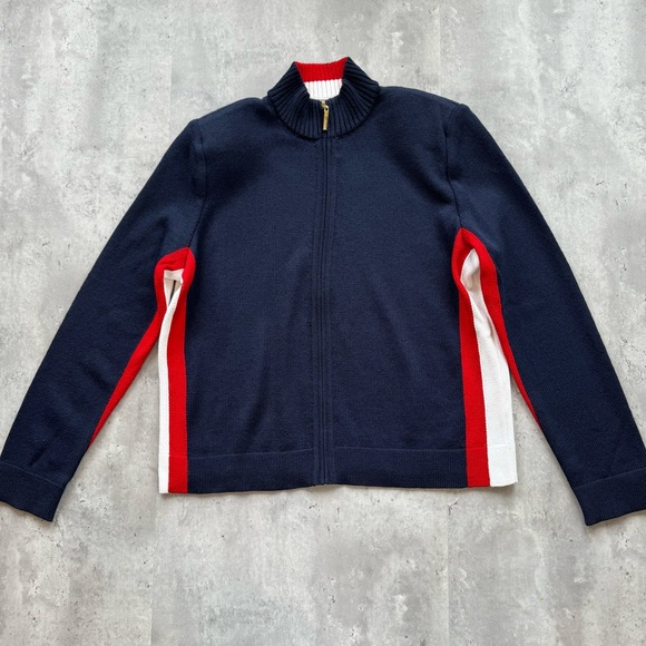 St. John Sport Wool Zip Sweater Jacket Navy Petite - Picture 1 of 10